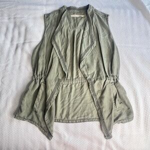 Max Jeans Womens Small Vest Top Sleeveless Olive Green Woven‎ Open Cinch Waist